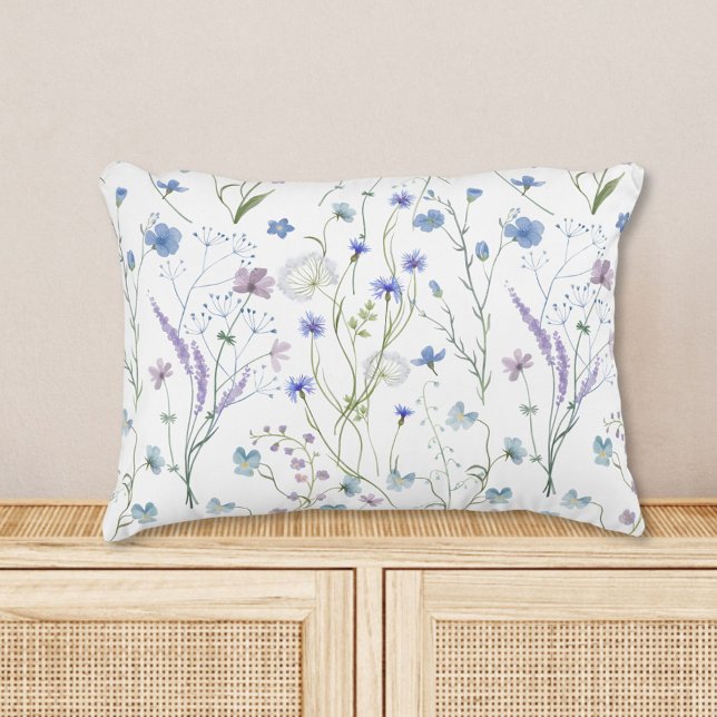 Blue Purple Pretty Wildflower Floral Pattern Accent Pillow (In situ)