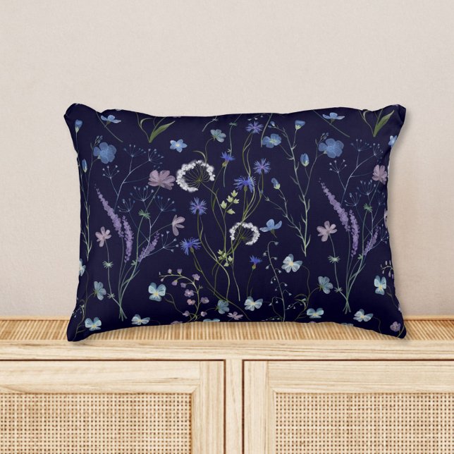 Blue Purple Pretty Wildflower Floral Pattern Accent Pillow (In situ)