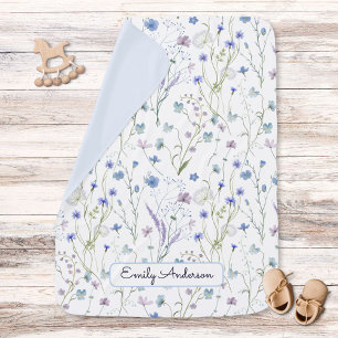 Blue Purple Pretty Wildflower Floral Pattern Baby Blanket