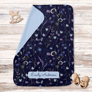 Blue Purple Pretty Wildflower Floral Pattern Baby Blanket