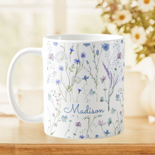 Blue Purple Pretty Wildflower Floral Pattern Coffee Mug