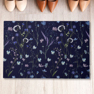 Blue Purple Pretty Wildflower Floral Pattern Doormat