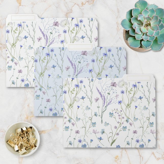 Blue Purple Pretty Wildflower Floral Pattern File Folder (In situ)