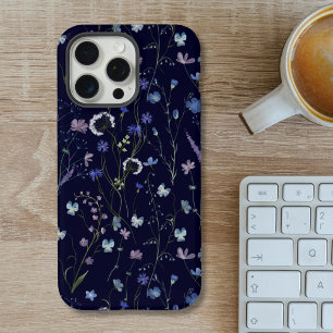 Blue Purple Pretty Wildflower Floral Pattern iPhone 16 Pro Max Case