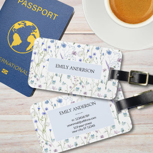Blue Purple Pretty Wildflower Floral Pattern Luggage Tag