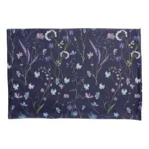 Blue Purple Pretty Wildflower Floral Pattern Pillow Case