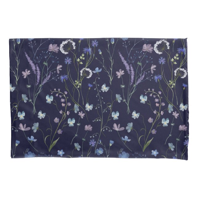 Blue Purple Pretty Wildflower Floral Pattern Pillow Case (Front)