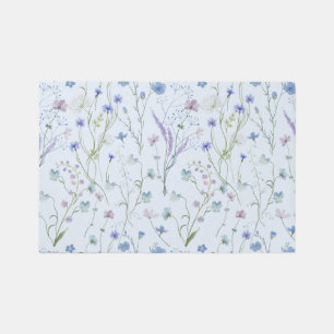 Blue Purple Pretty Wildflower Floral Pattern Rug