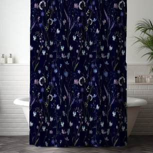 Blue Purple Pretty Wildflower Floral Pattern Shower Curtain
