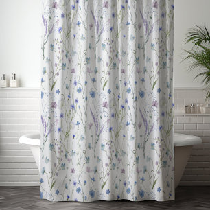 Blue Purple Pretty Wildflower Floral Pattern Shower Curtain