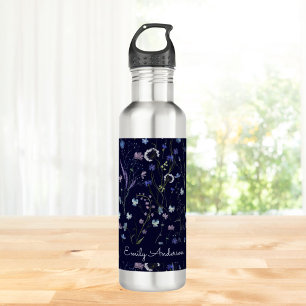 Blue Purple Pretty Wildflower Floral Pattern Stainless Steel Water Bottle