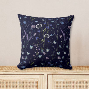 Blue Purple Pretty Wildflower Floral Pattern Throw Pillow