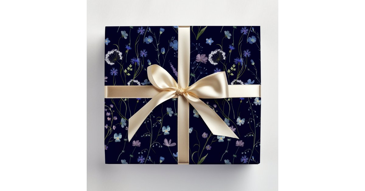 Blue Purple Pretty Wildflower Floral Pattern Wrapping Paper Sheets | Zazzle