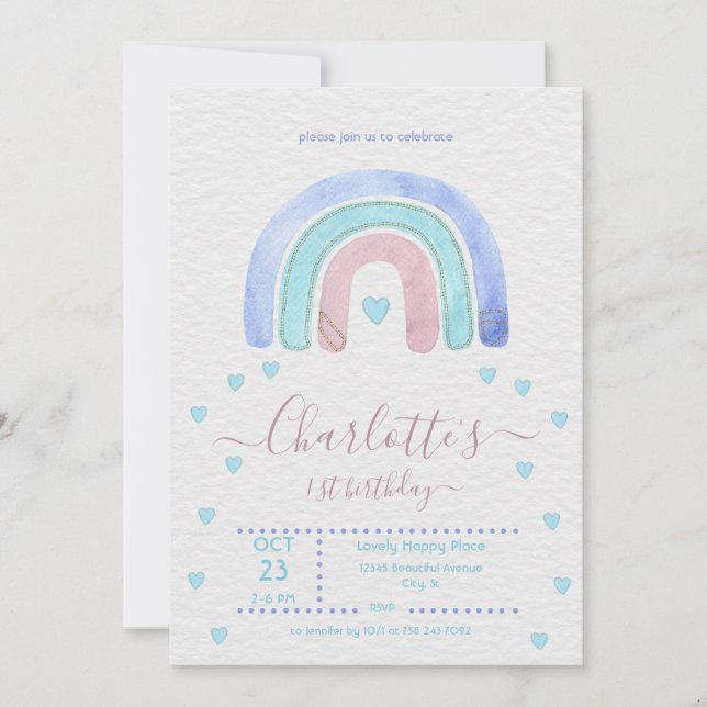 Blue Purple Rainbow Any Birthday Invitation (Front)
