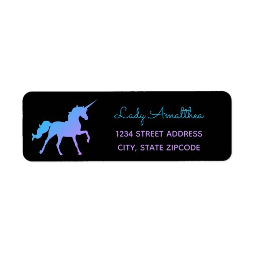 Blue  Purple Rainbow Unicorn Address Label