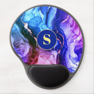 Blue, Purple & Red-Violet Liquid Ink, Monogram Gel Mouse Pad