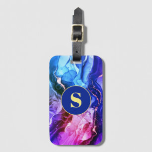 Blue, Purple & Red-Violet Liquid Ink, Monogram Luggage Tag