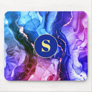 Blue, Purple & Red-Violet Liquid Ink, Monogram Mouse Pad