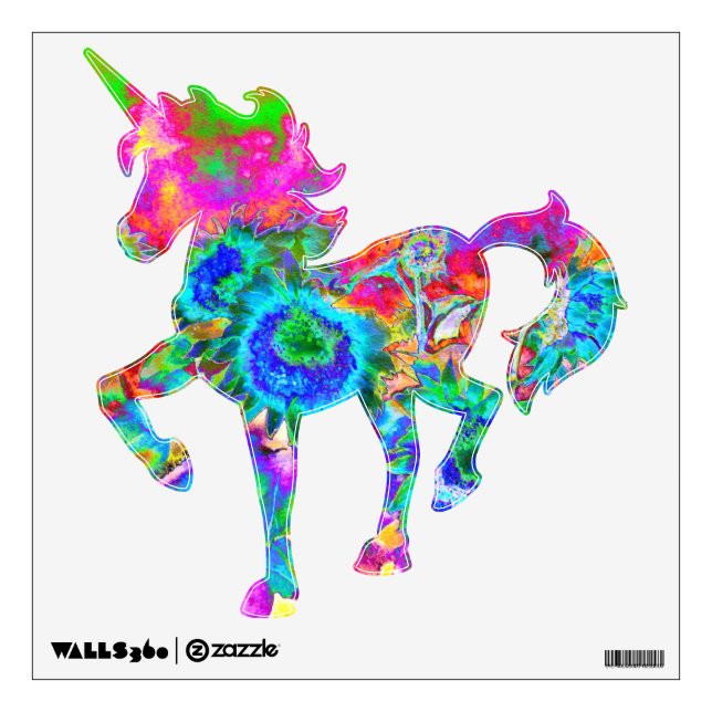 Blue purple retro funky sunflower watercolor wall decal (Front)