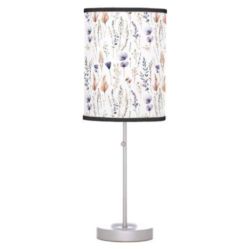 Blue Purple Rose Beige Wildflowers Botanical Boho Table Lamp