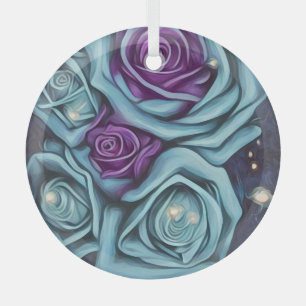 Blue & Purple Rose Bouquet Glass Ornament