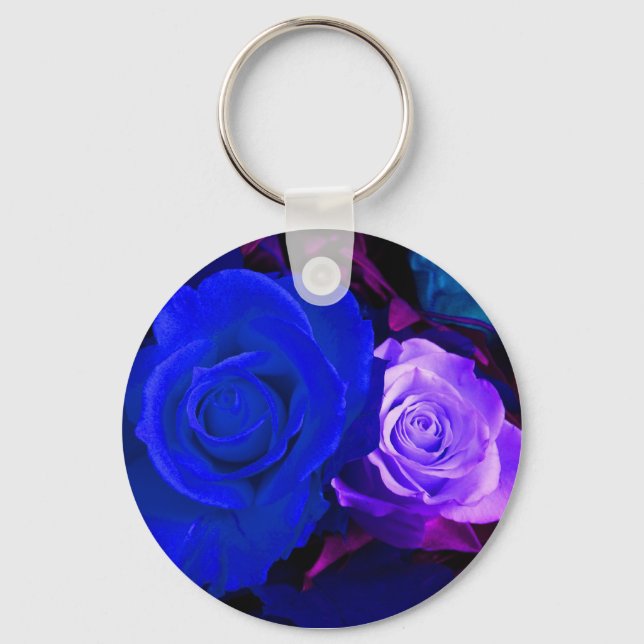 Blue Purple Rose Keychain - Customizable (Front)