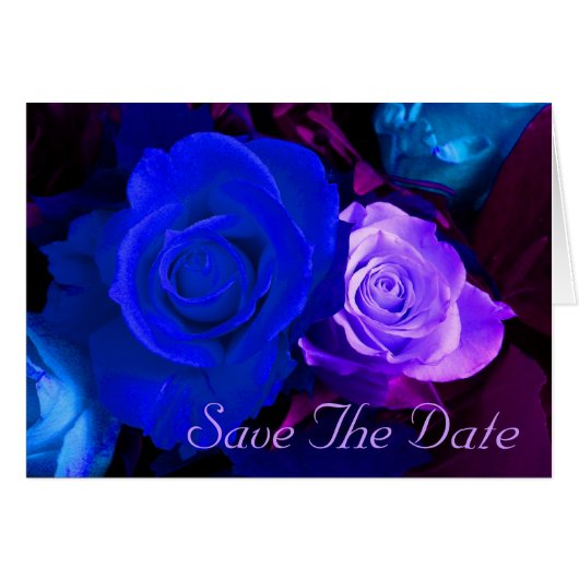 Blue Purple Rose Save The Date Cards (Front Horizontal)