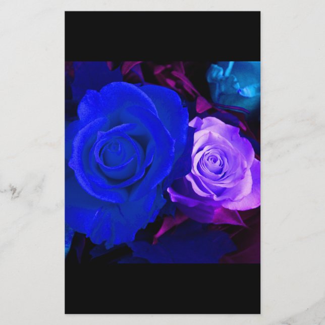 Blue Purple Rose Stationery (Front)