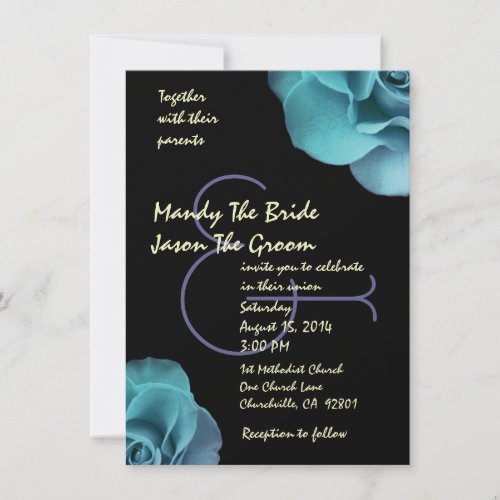 Blue Purple Roses and Black Wedding Template Announcements