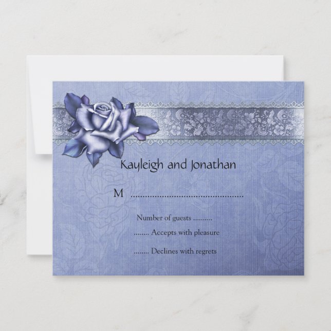 Blue Purple Roses and Lace RSVP (Front)