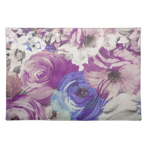 Blue Purple Roses Flower Vintage Ornament Cloth Placemat