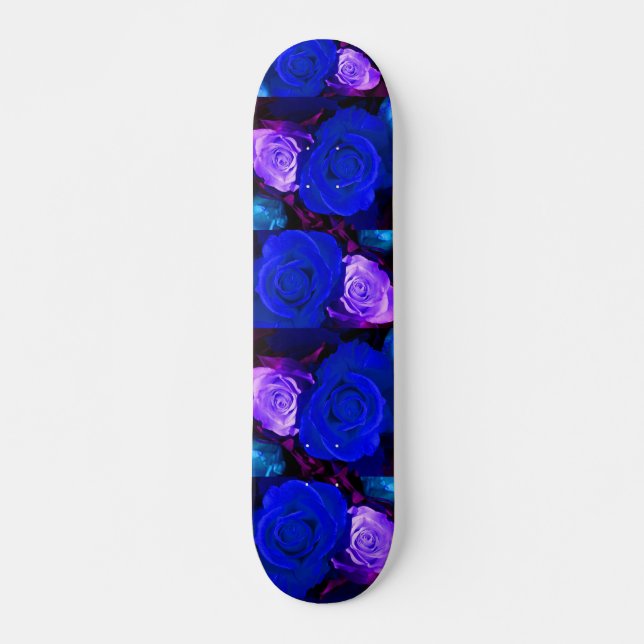 Blue Purple Roses Skateboard - Customizable (Front)