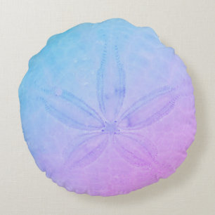 Blue Purple Sand Dollar  Coastal Beach Round Pillow
