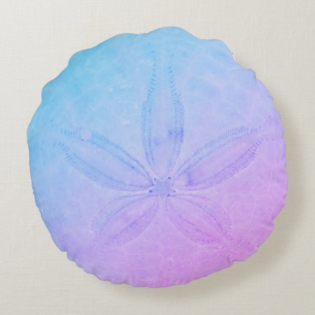 Blue Purple Sand Dollar  Coastal Beach Round Pillow (Back)