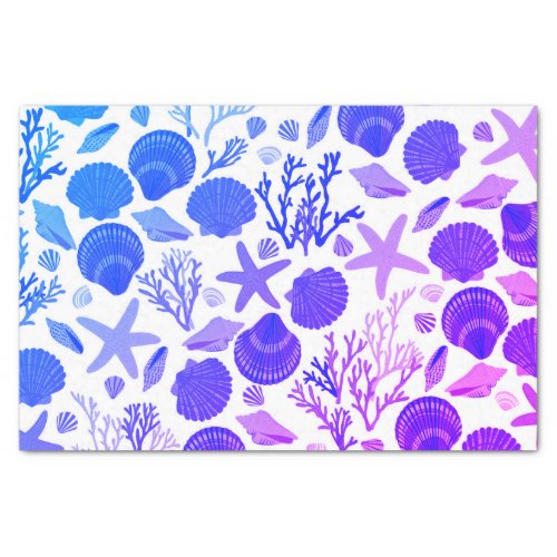 Blue Purple Seashells and Coral Pattern Gift  Tissue Paper