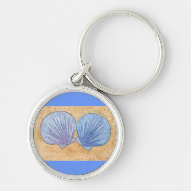 Blue Purple Seashells in the Sand Keychains (Front)