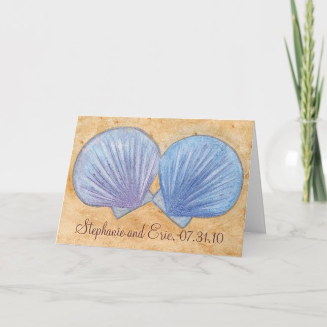 Blue Purple Seashells  Wedding invitation Cards (Front)