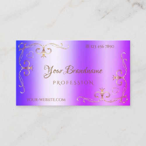 Blue Purple Shimmery Gold Ornate Corner Ornamental Business Card
