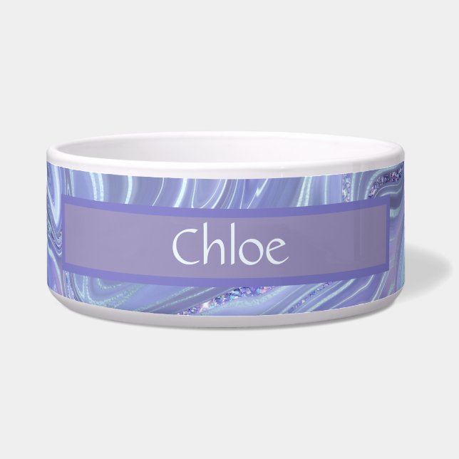 Blue Purple Silver Agate Marble Swirl Pet  Bowl (Front)