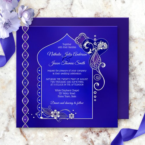 Blue Purple Silver Henna Mehndi Wedding Invitation