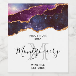Blue & Purple Space & Stars Agate Wine Making Label
