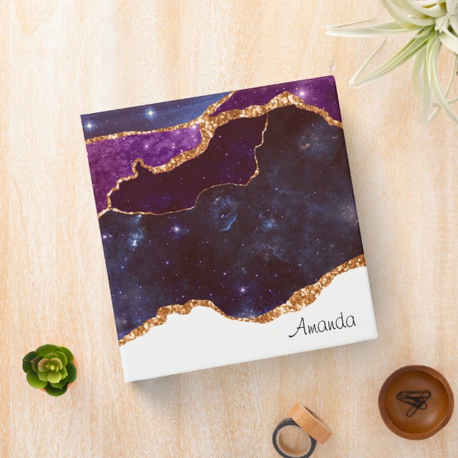 Blue & Purple Space & Stars Modern Agate 3 Ring Binder (In Situ)