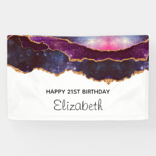 Blue & Purple Space & Stars Modern Agate Birthday Banner