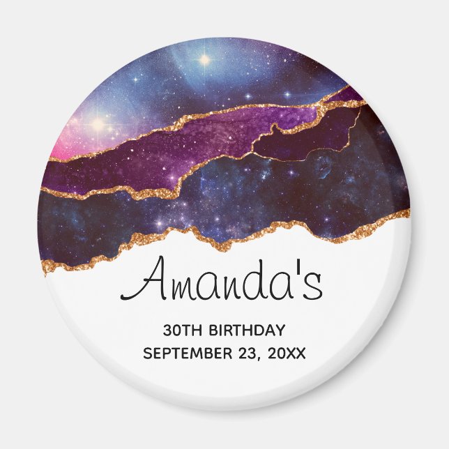 Blue & Purple Space & Stars Modern Agate Birthday Magnet (Front)