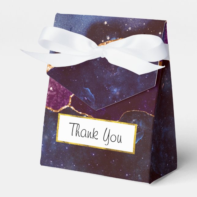 Blue & Purple Space & Stars Modern Agate Favor Boxes (Front Side)