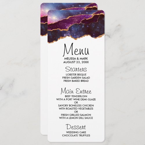 Blue  Purple Space  Stars Modern Agate Invitation