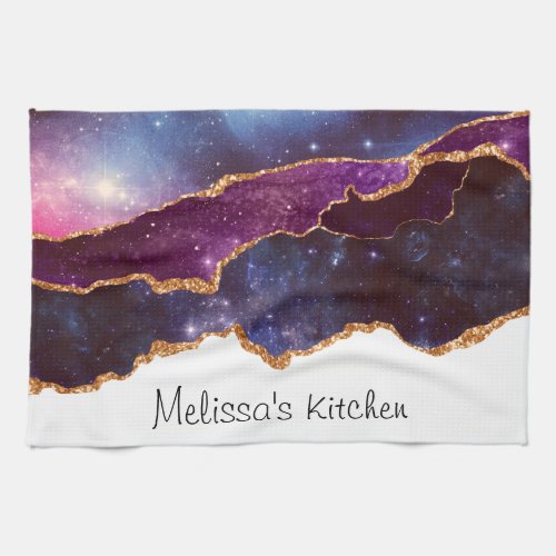 Blue  Purple Space  Stars Modern Agate Kitchen Towel