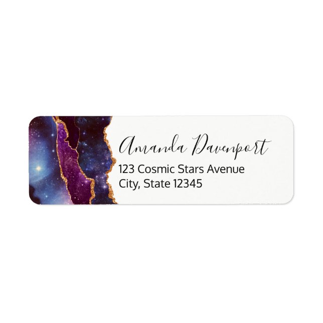 Blue & Purple Space & Stars Modern Agate Label (Front)