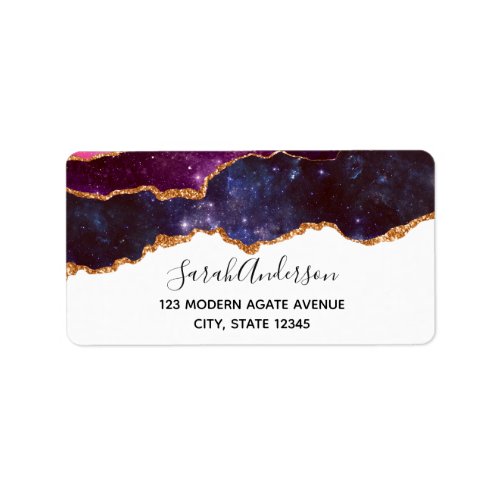 Blue  Purple Space  Stars Modern Agate Label