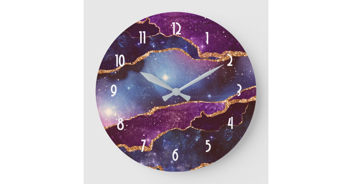 Blue & Purple Space & Stars Modern Agate Large Clock | Zazzle
